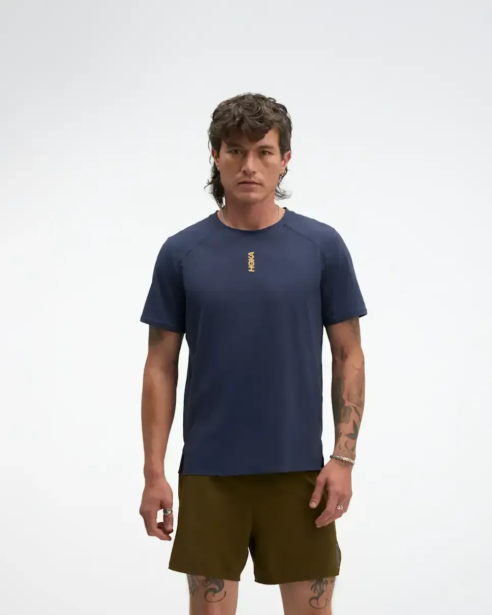 HOKA EveryRun Short Sleeve Varsity Navy Gold